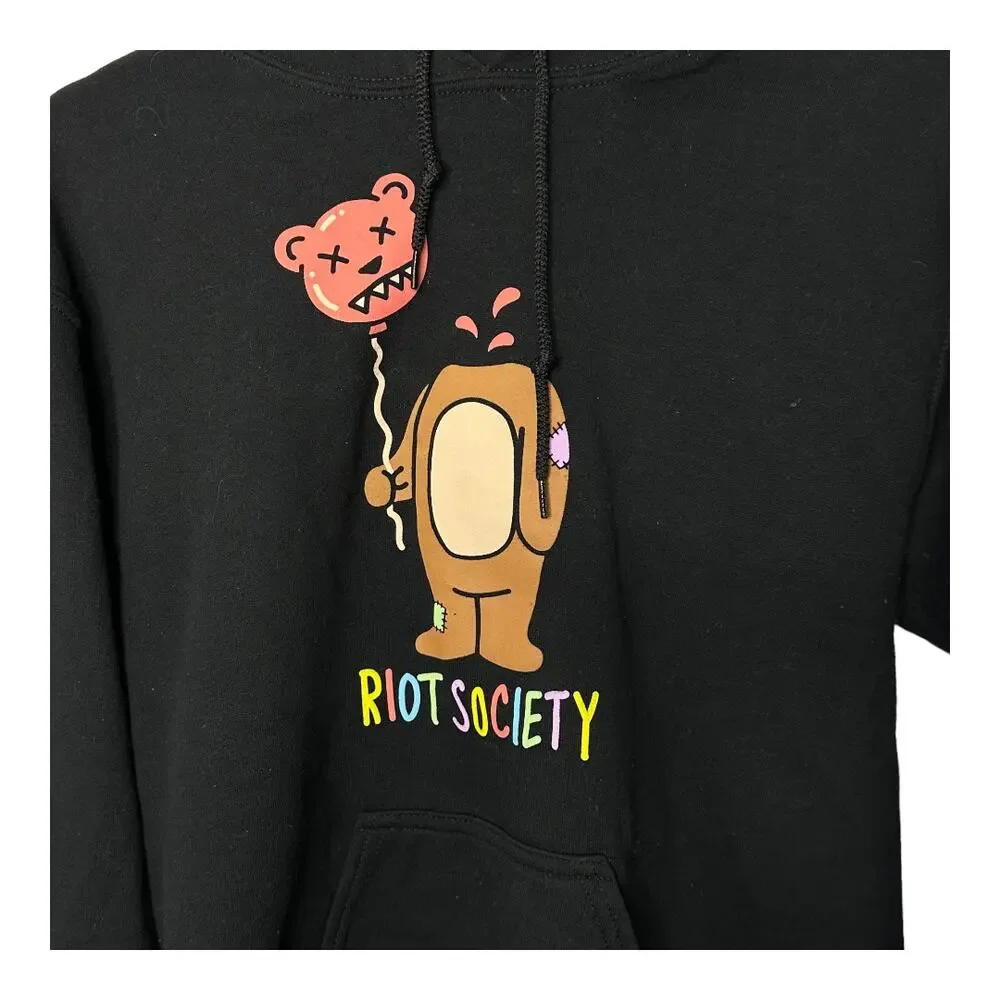 Riot Society Riot Bear Balloon Head Black Hoodie Men's Size Small - Picture 2 of 5